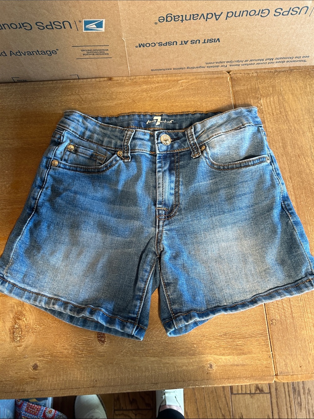 7 For All Mankind Girls Blue Denim Shorts